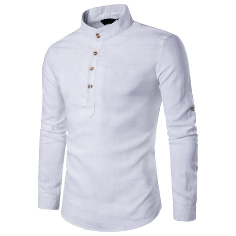Mandarin Collar Linen Blend Shirt