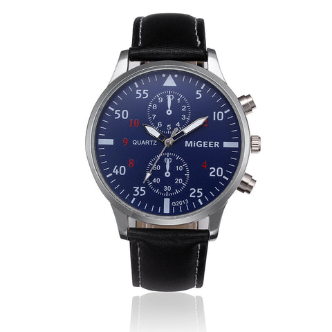 Retro Precision Men's Quartz Watch – Elegant PU Leather Strap, Vintage Alloy Case by MIGEER