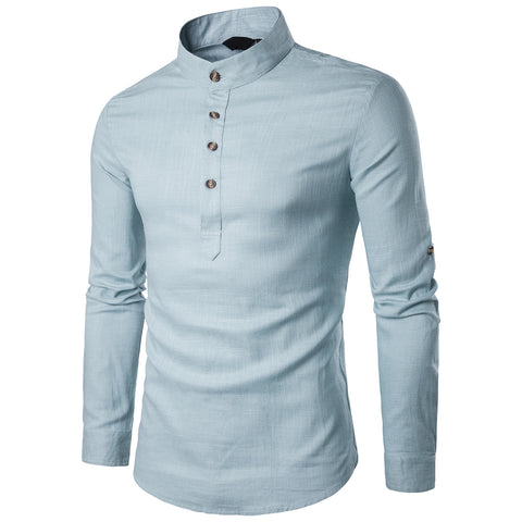 Mandarin Collar Linen Blend Shirt