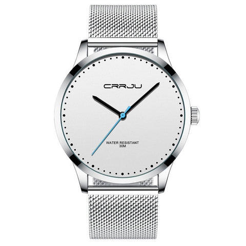 CRRJU Ultra Slim Mesh Watch – Minimalist Stainless Steel Timepiece for Men