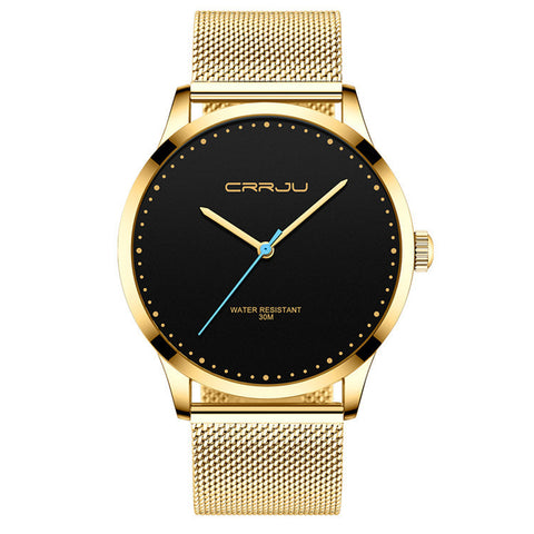 CRRJU Ultra Slim Mesh Watch – Minimalist Stainless Steel Timepiece for Men