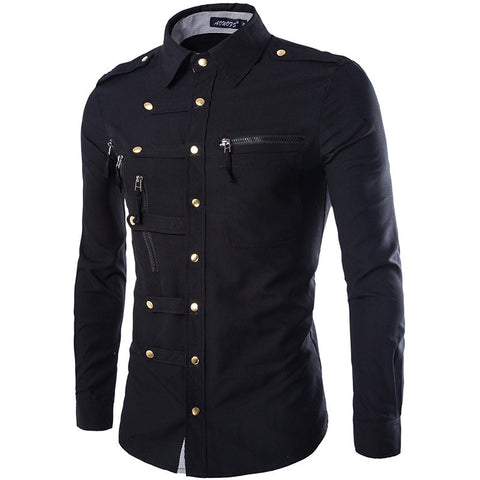 Men's Slim Fit Military Style Shirt – Gold Button Design
