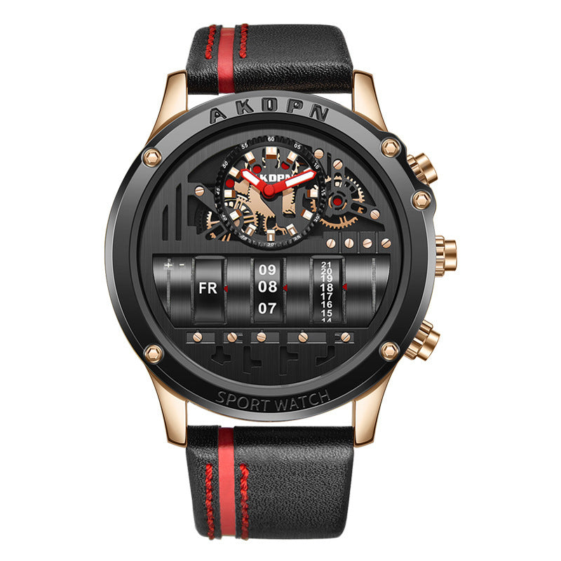 AKOPN Industrial Series – Creative Mechanical Dial Men's Watch with Leather Strap