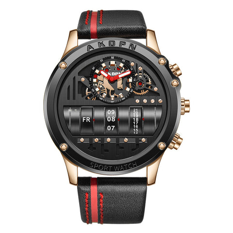 AKOPN Industrial Series – Creative Mechanical Dial Men's Watch with Leather Strap