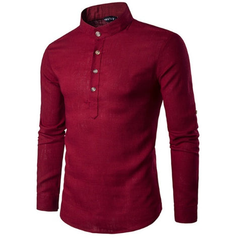 Mandarin Collar Linen Blend Shirt