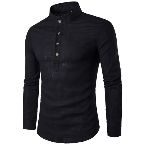 Mandarin Collar Linen Blend Shirt