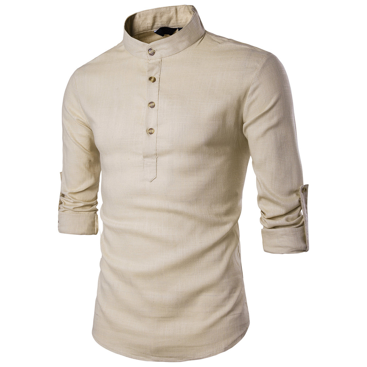 Mandarin Collar Linen Blend Shirt