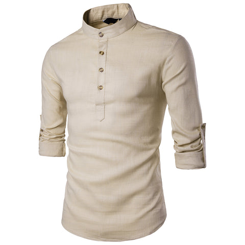 Mandarin Collar Linen Blend Shirt