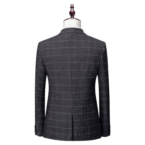 Executive Grid Elegance – 3-Piece Slim Fit Business Suit