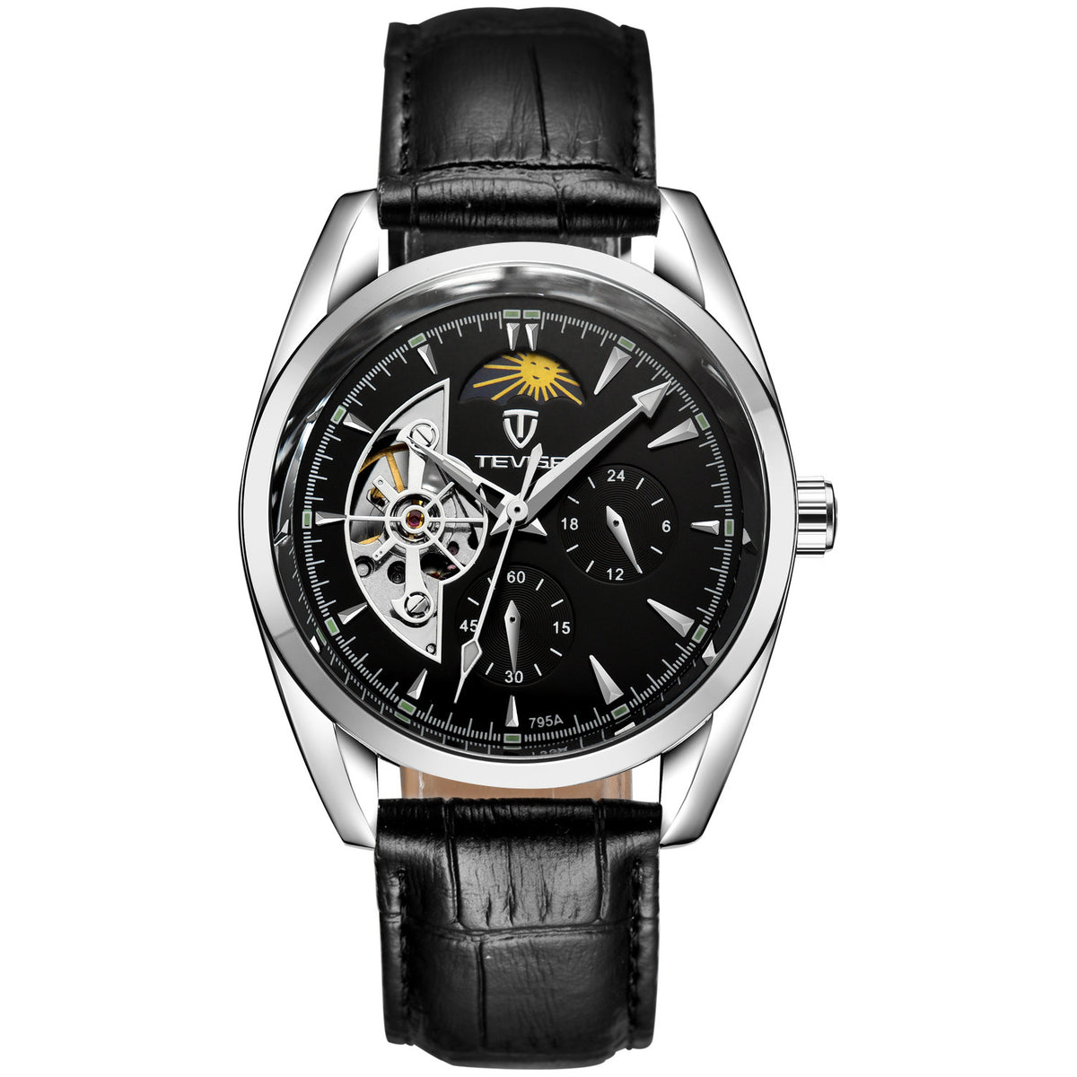 TEVISE Automatic Tourbillon – Luxury Mechanical Watch for Men with Leather Strap