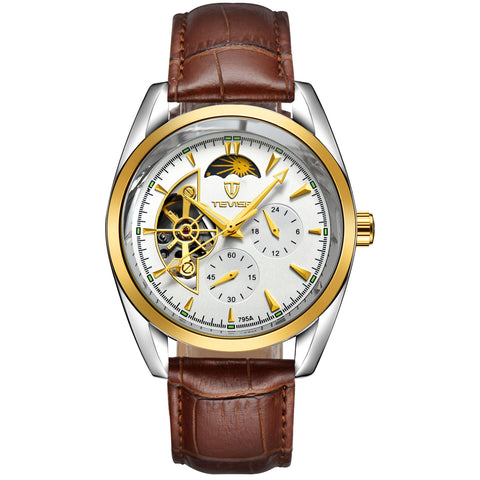 TEVISE Automatic Tourbillon – Luxury Mechanical Watch for Men with Leather Strap