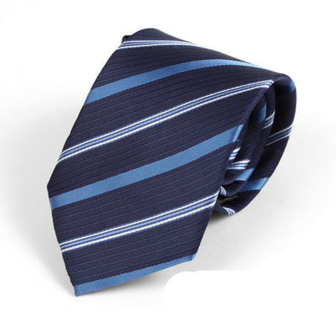 Classic Navy Blue Striped Wool Tie