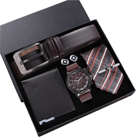 Prestige Men’s 5-Piece Gift Set – Watch, Wallet, Belt, Tie & Cufflinks