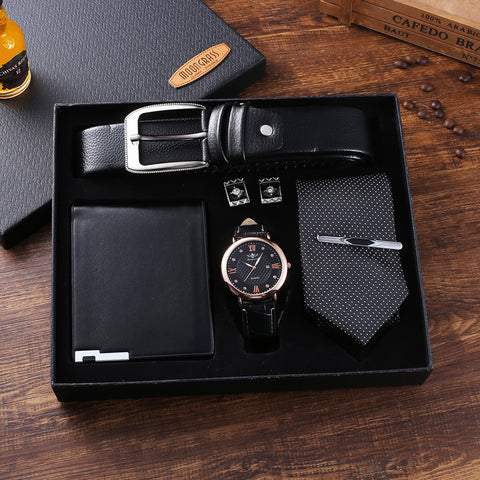 Prestige Men’s 5-Piece Gift Set – Watch, Wallet, Belt, Tie & Cufflinks